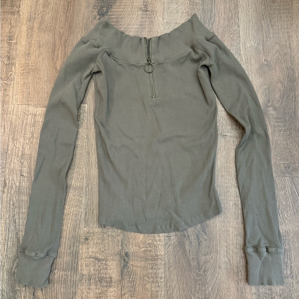 Free People - off the shoulder army green slim long sleeve